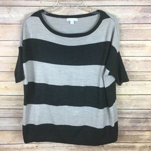 New York & Company Women's Sweater Small Dark Light Gray Striped Dolman Sleeve